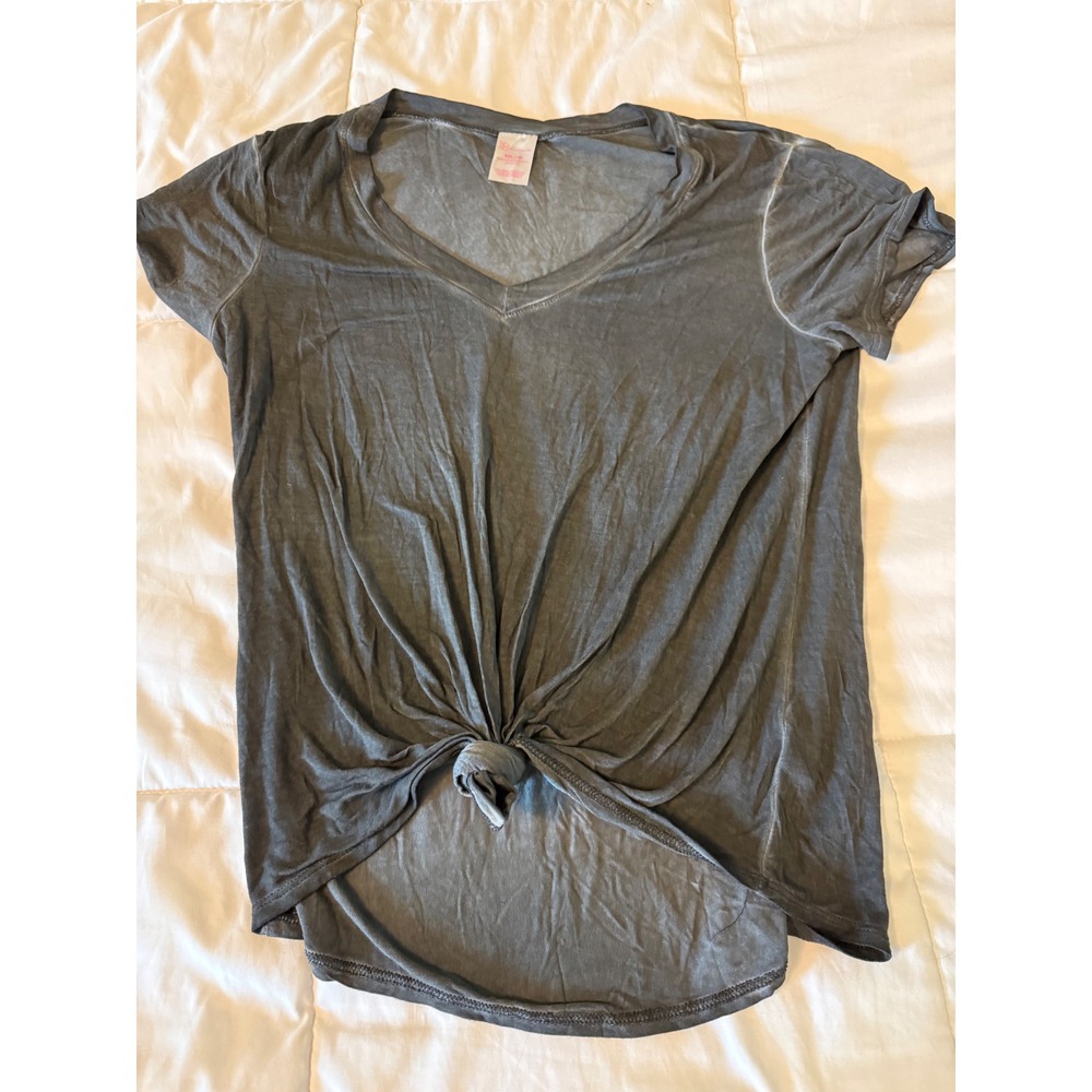 No Boundaries Charcoal Gray Tie Front V-Neck Short Sleeve Tee XXL 19